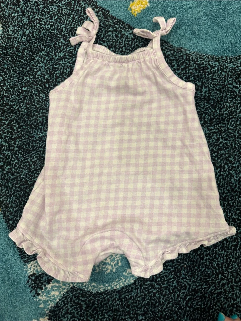 Old Navy Lilac Gingham Tie-Shoulder Baby Romper